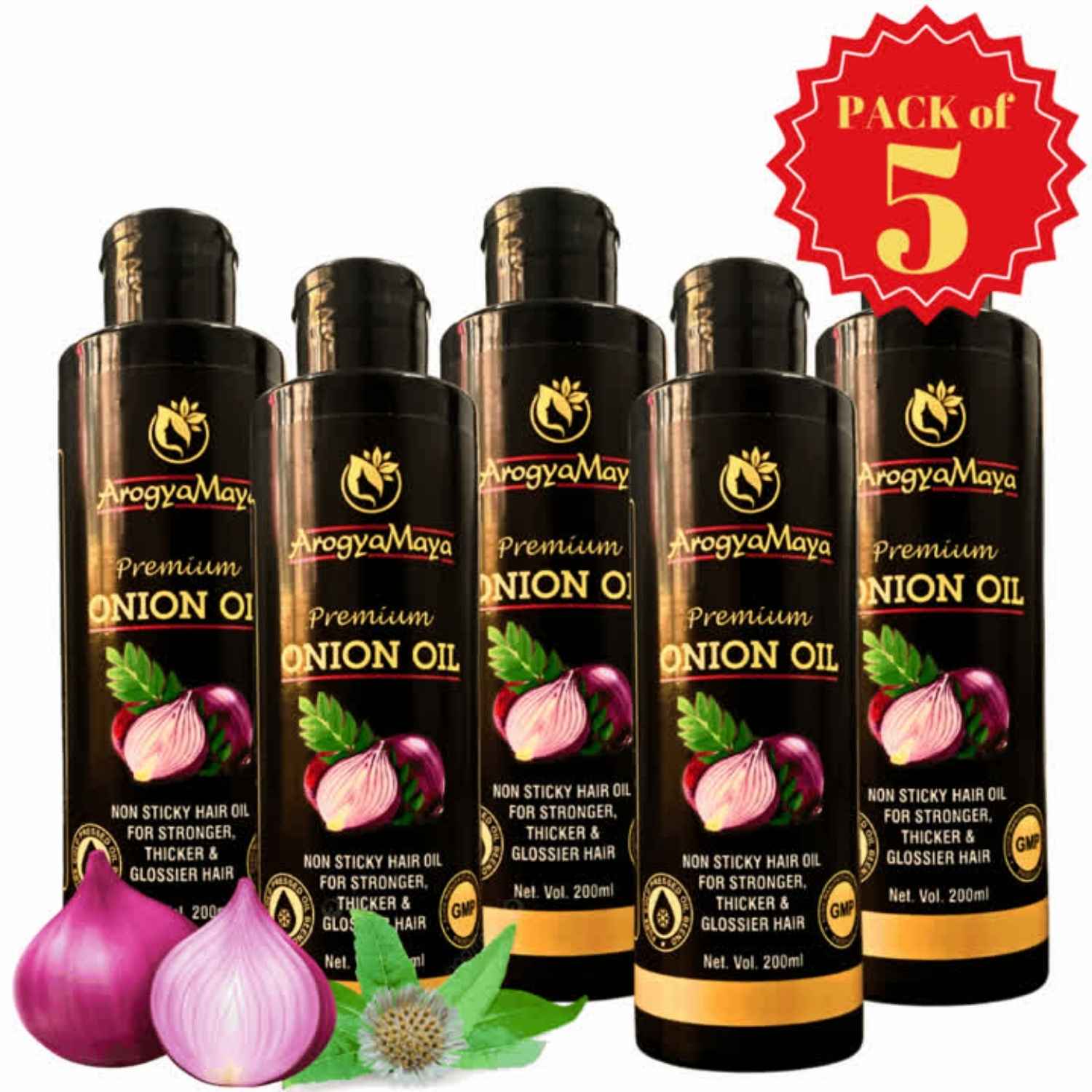 ArogyaMaya Premium Onion Hair Oil (Pack of 5 / 200*5 ML)